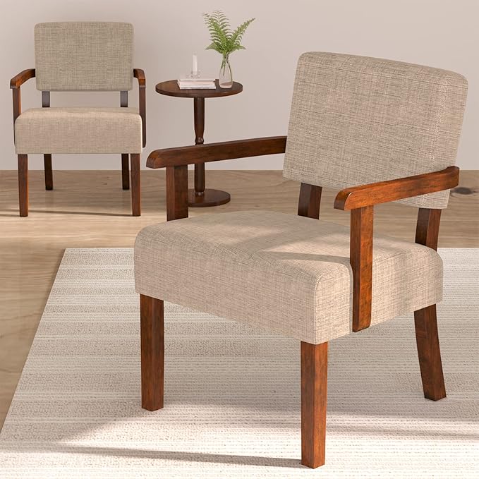 Accent Chair Set of 2 with Table, Living Room Chairs with Soft Seat and Armrests for Living Room Bedroom Reading Room Waiting Room (Beige) (AC01)-Ruum Studio Home