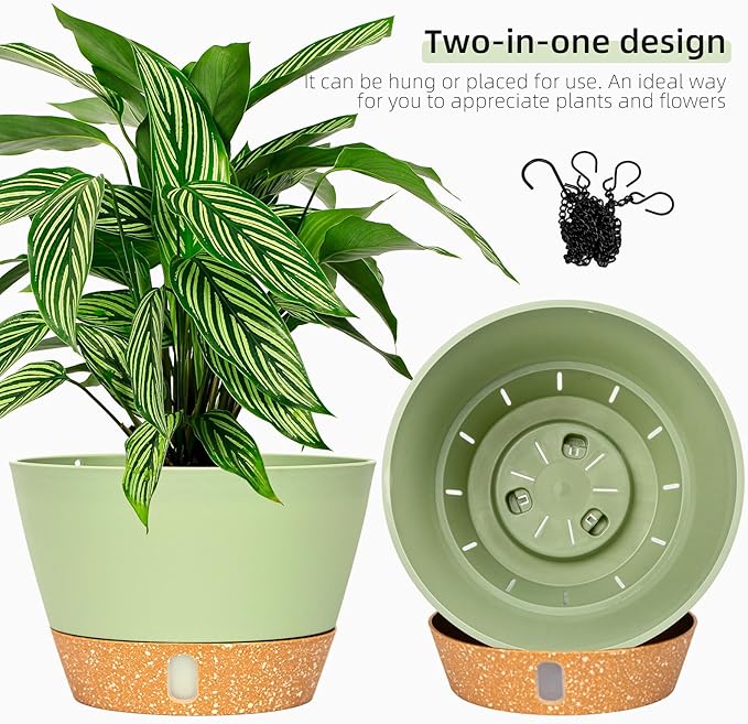 QCQHDU 2 Pack Hanging Planters for Indoor Outdoor Plants, 8 Inch Hanging Baskets Flower Pots with Reservoir Tray & Visible Water-Level-Ruum Studio Home