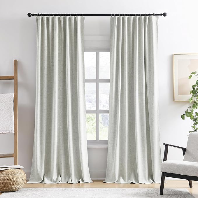 RAIN CITY 2 PCs Extra Wide Linen Blackout Curtains 108 Inches Long,Back Tab Pleaetd Drapes with Hooks Track System Curtain Panels for Large Windows Patio Sliding Door Living Room 70 x 108-Ruum Studio Home