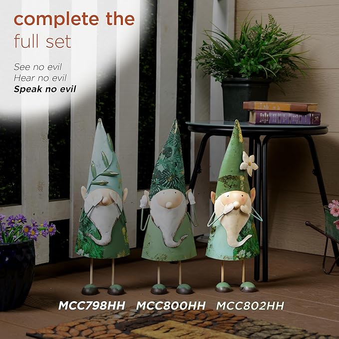 Alpine Corporation - 18" Tall Outdoor Garden Gnome Yard Decoration - Metal Statue with Speak No Evil Expression - Durable, Weatherproof Lawn Sculpture for Patio, Deck, Yard-Ruum Studio Home