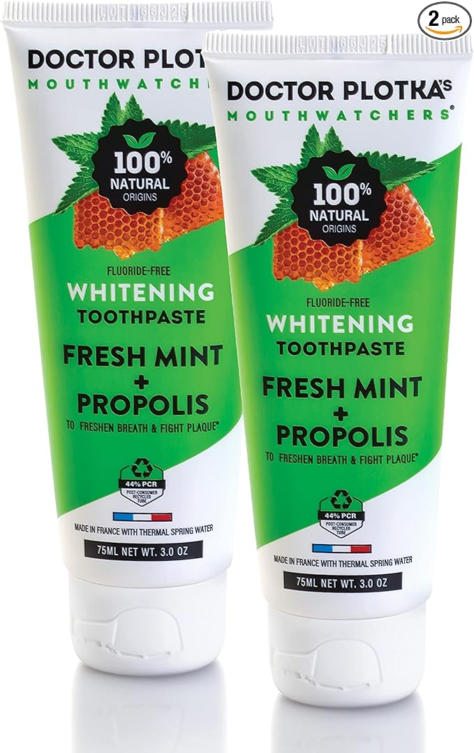 MOUTHWATCHERS Whitening Fluoride Free Naturally Sourced Toothpaste, 2 Tubes, 3 oz Each, for Sensitive Teeth and Gums, Fresh Organic Mint and Organic Propolis, by Dr. Plotka's-Ruum Studio Home