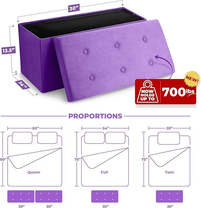 Sorbus Storage Ottoman Bench – Collapsible/Folding Bench Chest with Cover – Perfect Toy and Shoe Chest, Hope Chest, Pouffe Ottoman, Seat, Foot Rest, – Contemporary Faux Suede (Purple)-Ruum Studio Home