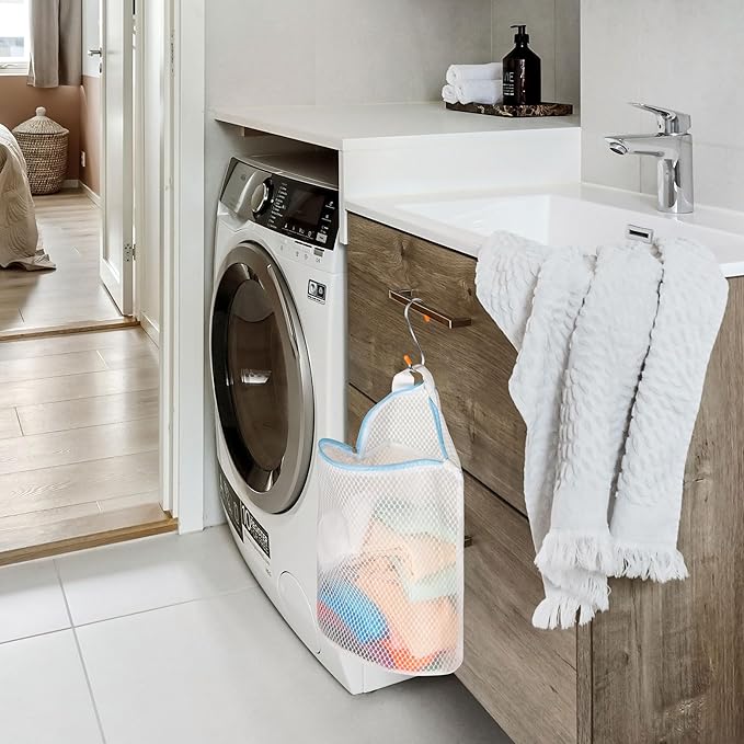 5Pcs Hanging Laundry Bags for Socks with S Hooks, 5 Color Mesh Laundry Bags for Washing Machine-Ruum Studio Home