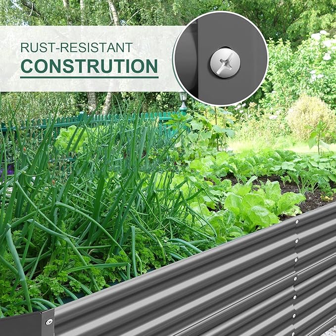 Land Guard 6×3×2 ft Galvanized Raised Garden Bed Kit, Galvanized Planter Raised Garden Boxes Outdoor, Large Metal Raised Garden Beds for Vegetables(Grey)…-Ruum Studio Home