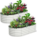 2 Pcs 6x3x1.5ft Oval Raised Garden Bed, Galvanized Raised Beds,Open-Ended Base Metal Raised Planter Beds,Garden Bed Outdoor,Planter Raised Boxes for Vegetables, Flowers,Tool-Free Asse,White-Ruum Studio Home