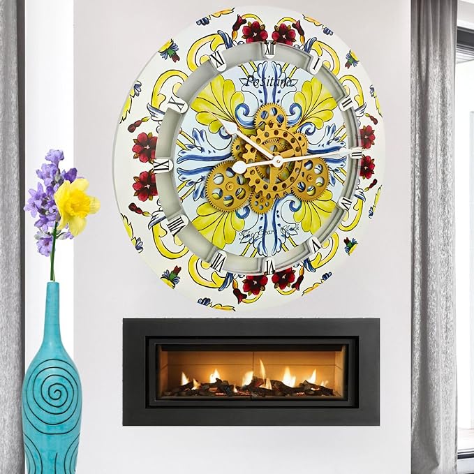 The Gears Clock Wall Clock Italy Collection with Moving Gears (Positano, 24 inch Round)-Ruum Studio Home