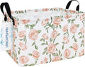 LANGYASHAN Rectangular Storage Bin Collapse Canvas Fabric Cartoon Storage Basket with Handles for Organizing Home Kitchen Boys and Girls Toys Office Closet Shelf Baskets (Rec Champagne Rose)-Ruum Studio Home