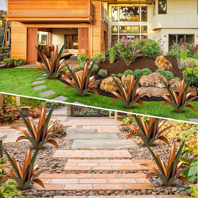 DIY Metal Agave Plant Art Yard Tequila Art Sculpture, Tequila Rustic Garden Sculpture Statue Outdoor Decor,Agave Metal Plants for Yard, Garden Lawn Ornaments (12 Leaves -Green)-Ruum Studio Home