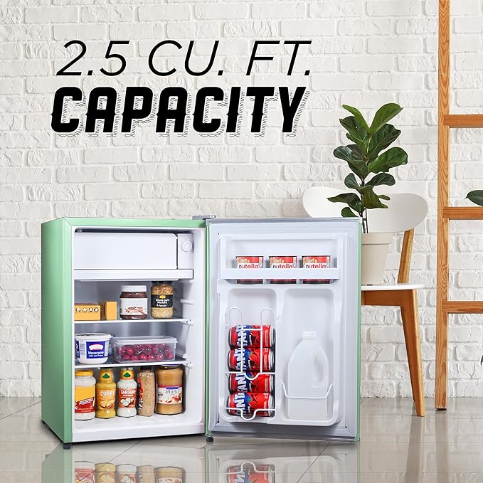 IBCR25MNT Compact, Energy Star Certified Small, Single Door Mini Fridge with Freezer Refrigerator, Large (2.5 cu ft), Mint Green-Ruum Studio Home