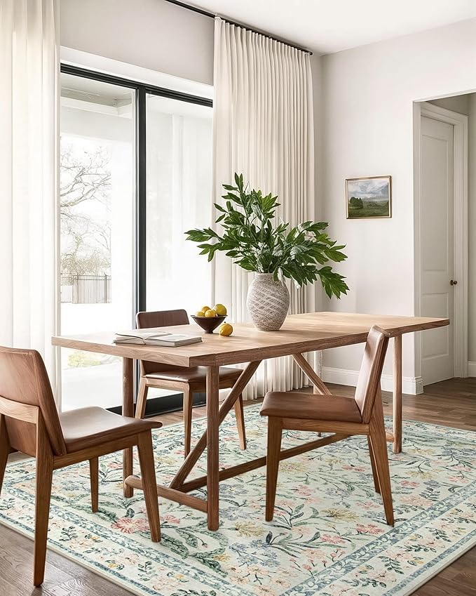 Wonnitar Washable Area Rugs 5x7, Soft Floral Bedroom Area Rug, Washable Carpet 5x7 Non Slip, Boho Flower Print Beige Carpets for Living Room Bedside Dining Room-Ruum Studio Home
