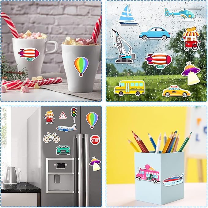 Window Clings Stickers for Kids Window Gel Clings Decals Thick Gel Clings Toddlers and Adults Classroom Home Nursery Airplane Birthday Party Supplies (City Transportation)-Ruum Studio Home
