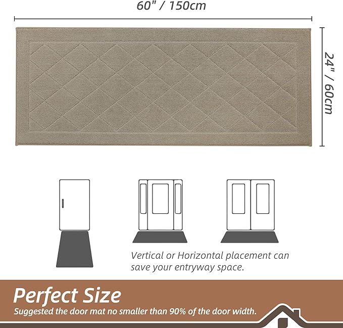 BEQHAUSE Dirt Trapper Door Mat 24" x 60", Doormat Non-Slip Entryway Rugs Washable, Dog Door Mat Stain Resistant and Absorbent Welcome Floor Mat for Front Back Door, Muddy Wet Shoes & Paws, Beige-Ruum Studio Home