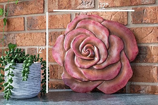 NAT & Jules Rose Flower Shaped Dimensional Indoor Outdoor 12 inch Cast Resin Decorative Garden Stepping Stone, Patio, Walkway Sculpture Yard Art, Colorful Blush-Ruum Studio Home