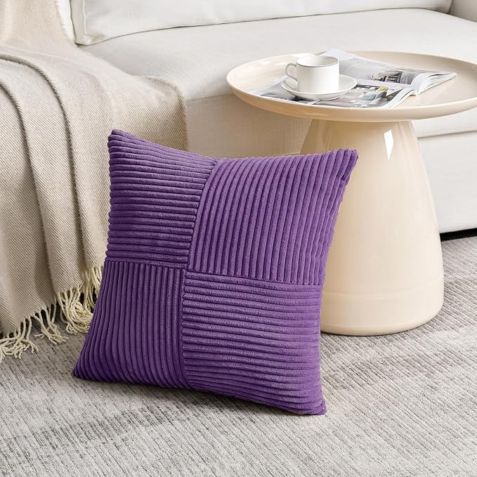 Fancy Homi 2 Packs Purple Big Decorative Throw Pillow Covers 24x24 Inch for Living Room Couch Bed, Farmhouse Boho Home Decor, Soft Corss Corduroy Patchwork Accent Square Cushion Case 60x60 cm-Ruum Studio Home