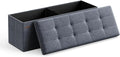 SONGMICS MAZIE Collection - 43 Inches Folding Storage Ottoman Bench, Ottoman Foot Rest, End of Bed Bench, Storage Chest, Load 660 lb, for Living Room, Bedroom, Entryway, Misty Blue ULSF077Q01-Ruum Studio Home