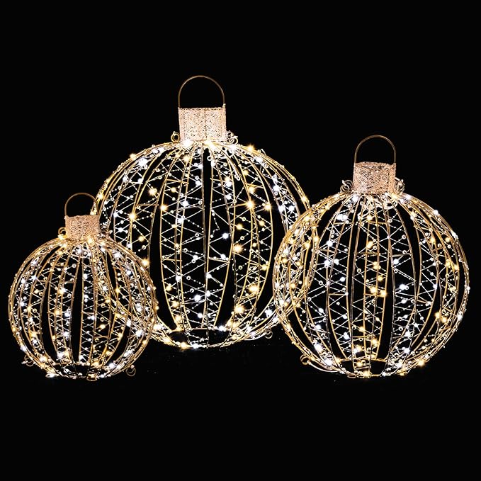Tangkula Christmas LED Light Balls for Tree (3 Pack), Outside Lighted Sphere with 180 Warm White & 180 Cold White Lights, Holiday Lighted Decorations, Christmas Sphere Balls for Indoor Outdoor Decor-Ruum Studio Home