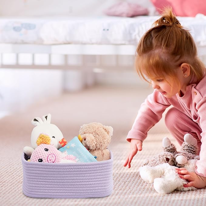 Small Woven Storage Baskets 13“X9”X5“ Decorative Rope Bins for Organizing Shelves, Closets, and Toys, Empty Gift Baskets, Cute Organizer Basket for Home and Office (purple, Large)-Ruum Studio Home