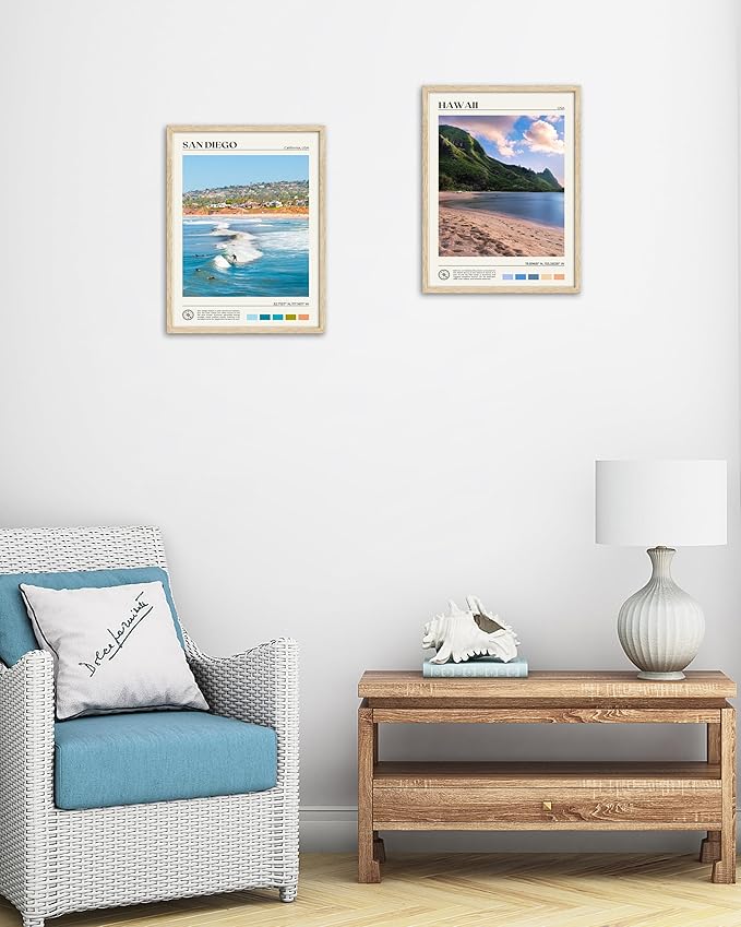 HesenDot Natural OAK Wood San Diego Surfing Framed Wall Art,12x16in Natural Seascape Canvas Wall Print,Classic Urban Landmark Wall Decor for Living Room,Bedroom,Office Gallery Gifts Set of 1-Ruum Studio Home