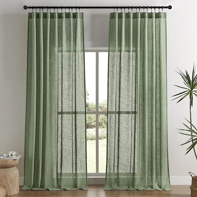 Joydeco Linen Curtains 96 Inch Length 2 Panel Sets,Light Filtering Curtains for Bedroom 52 Inch Wide Living Room Drapes with Back Tabs & Rod Pockets (W52 x L96 Inch, Loden)-Ruum Studio Home