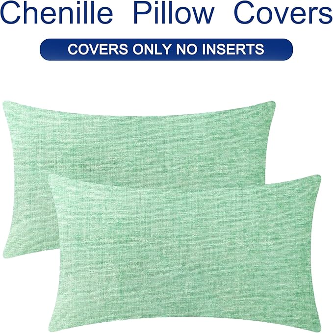 CaliTime Throw Pillow Covers Decorative 12 X 20 Inches Pack of 2 Cozy Chenille Cushion Cases for Couch Sofa Bed Living Room Home Grey Green-Ruum Studio Home