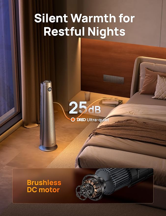 Dreo Space Heater Indoor, 30" Electric Heaters with Remote, 120° Oscillation, Adjustable Thermostat, 5 Heat & 3 Fan levels, 8 Safety Protections, 25dB Quiet, 1-12H Timer, Large Room Bedroom, Silver-Ruum Studio Home