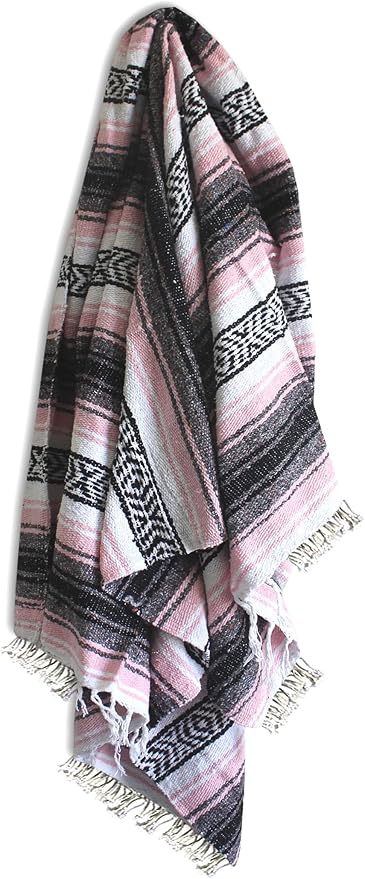 Del Mex Classic Mexican Blanket, Large Authentic Woven Falsa Throw (70"x50"), Artisan Southwest Décor for Beach, Yoga, Outdoors (Pink)-Ruum Studio Home