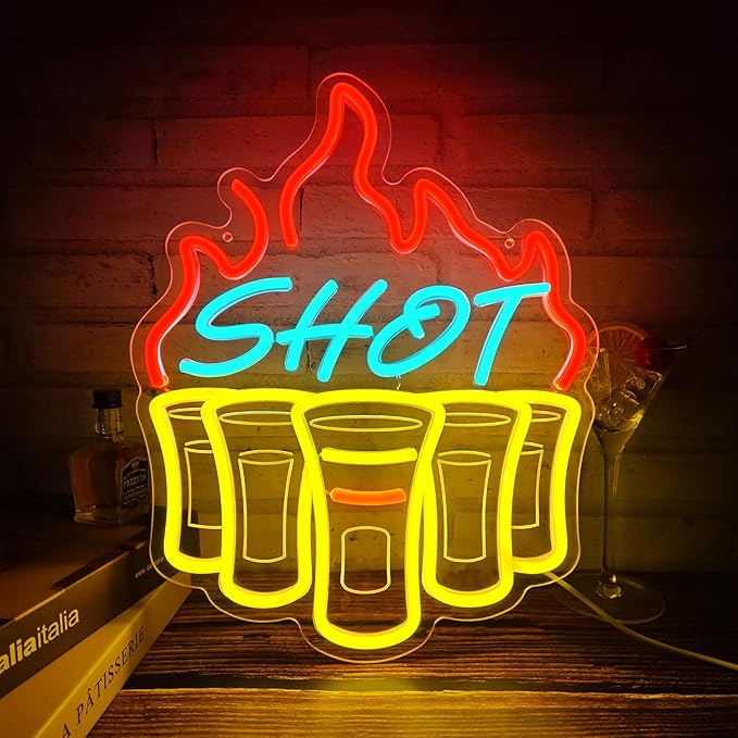 Shot Neon Signs for Wall Decor, Bar Neon Sign, Dimmable Acrylic LED Lights for Home Bar Pub Club Bistro Man Cave Restaurant Party Decorations Gift-Ruum Studio Home