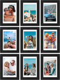 Vittanly 4x6 Picture Frames Set of 9, Shatter Resistant Plexiglass, Display 3.5x5 Pictures with Mat or 4x6 without Mat, Photo Frames for Wall or Tabletop, Engineered Wood, Black-Ruum Studio Home