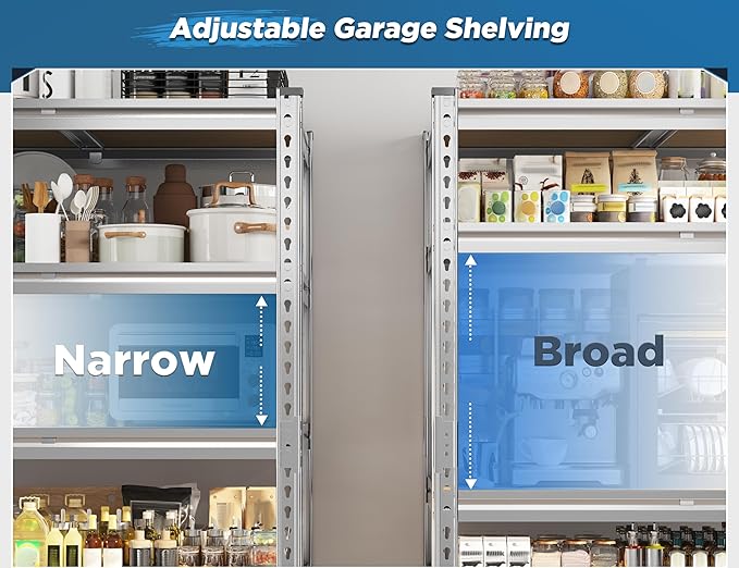 REIBII Garage Shelving, 5 Tier Storage Shelves Load 3000LBS, Adjustable Garage Shelving Heavy Duty, Metal Shelves Unit for Basement, Warehouse, 48" W x 72" H x 18" D, Galvanized-Ruum Studio Home