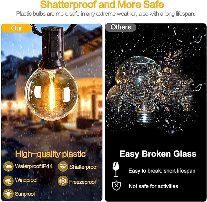 Svater Outdoor String Lights 300 FT, Patio Lights Outside with 156 G40 Shatterproof LED Bulbs, Waterproof Hanging Globe Lighting for Bistro Backyard Cafe Market, Warm White 2700K（3 x 100 FT）-Ruum Studio Home