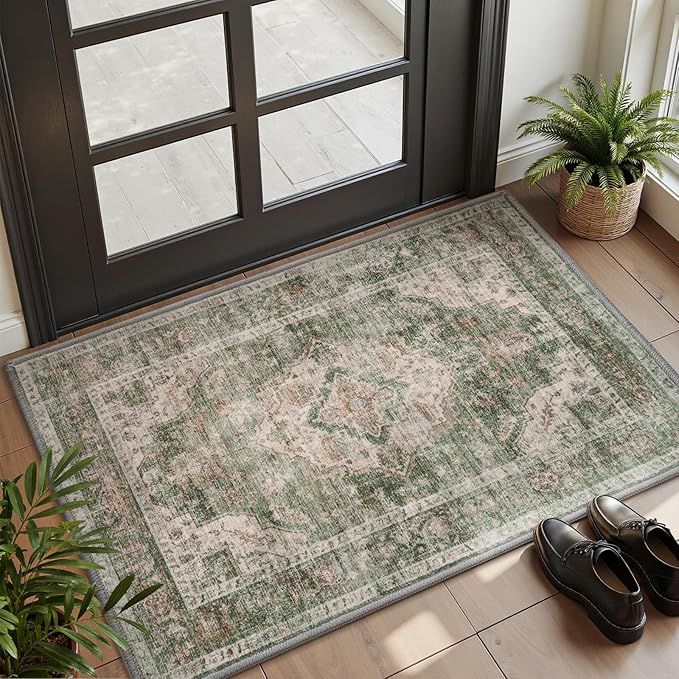 AMOAMI-2X3 Small Rug-Washable Rugs Entryway Mat Indoor-Soft Vintage Non Slip Rugs for Kitchen Laundry Room Bathroom Green Decorative Accent Rug for in Front of Sink 24 Inch x36 Inch-Ruum Studio Home