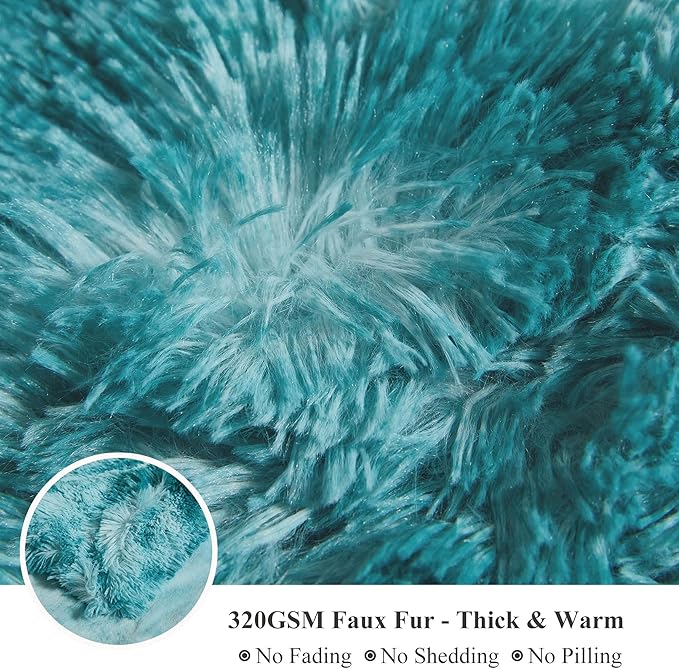 XeGe Luxury Faux Fur Blanket, Tie Dye Teal Soft Fluffy Throw, Shaggy Plush Decorative Couch Blanket, Turquoise Bed Furry Fuzzy Throw for Bedroom Living Room, Tie Dye Teal, 60x90-Ruum Studio Home