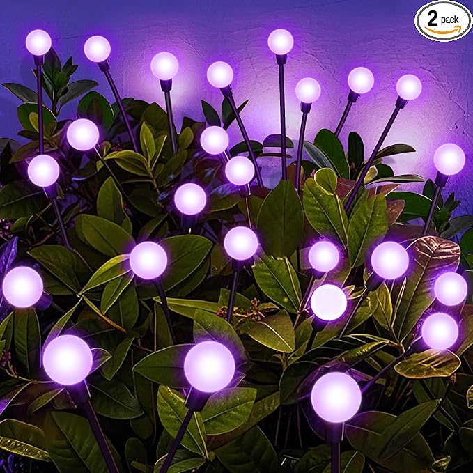 Solar Garden Lights – 16 LEDs Solar Firefly Lights, Purple Swaying Lights Outdoor Waterproof, 2 Pack 8 Heads Garden Decorative for Yard Patio Pathway Lawn Decorations-Ruum Studio Home
