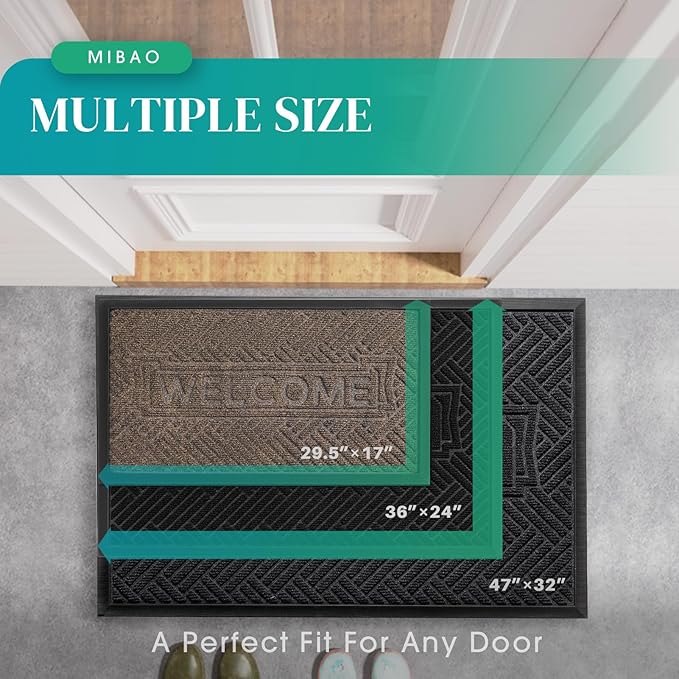 Mibao Front Door Mat Outside Entrance, Durable Outdoor Indoor Mat, Low Profile Heavy Duty Doormat, Non-Slip, Traps Dirt and Moisture, Easy Clean Patio Porch Entryway Mat, 29.5" x 17", Black-Ruum Studio Home