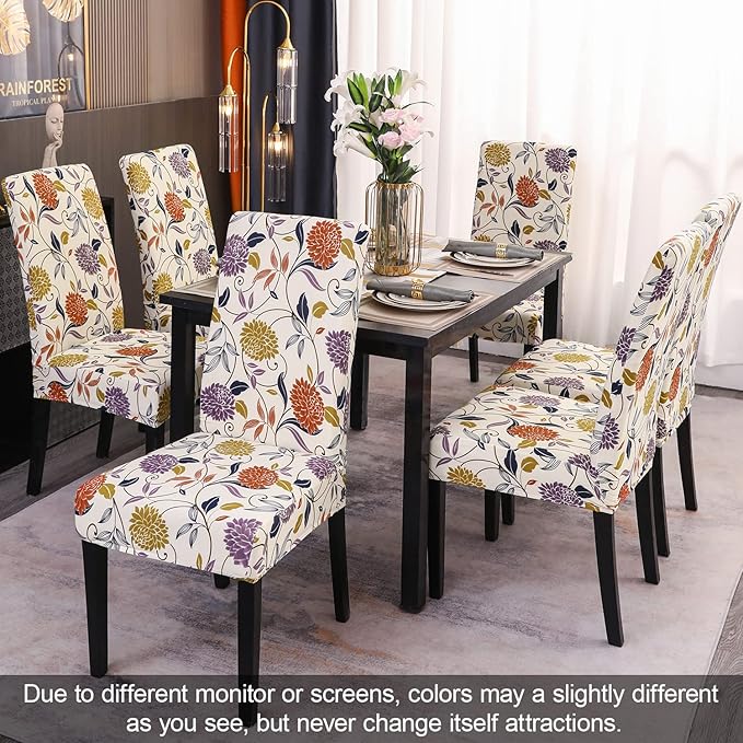 JQinHome Pattern Chair Covers for Dining Room Set of 6, High Stretch Removable Washable Parsons Chair Slipcover for Home Party Hotel Wedding Ceremony (Flower,6PCS)-Ruum Studio Home