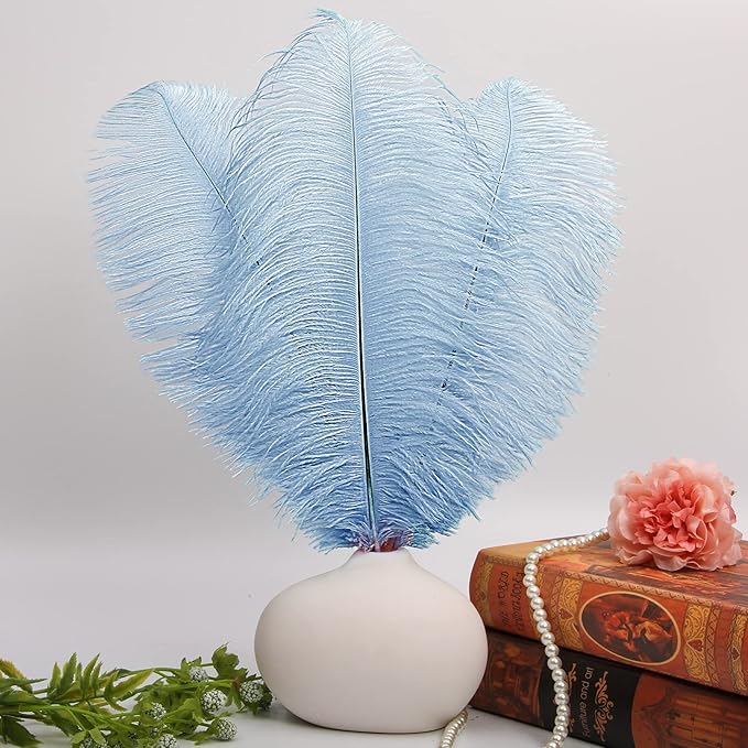 THARAHT Baby Blue Ostrich Feathers 12pcs Large Natural Bulk 14-16Inch 35cm-40cm for Wedding Party Centerpieces Easter Gatsbi and Home Decoration Feathers-Ruum Studio Home