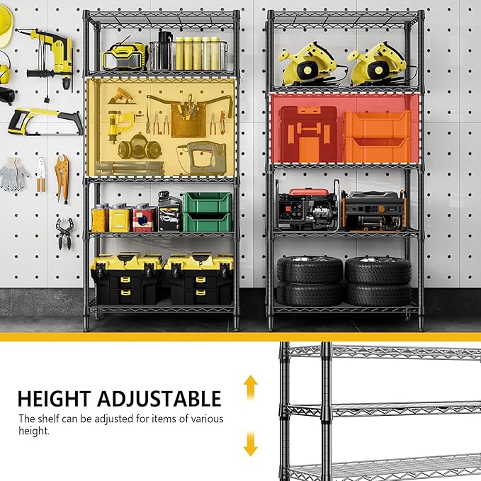 1250 lbs 5 Tier Shelf Metal Storage Shelves Shelving Wire Rack Heavy Duty Closet Organizers for Garage Kitchen Bathroom Laundry Black 13.8" D x 35.4" W x 68.5" H-Ruum Studio Home