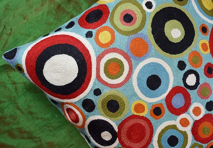 Turquoise Polka Dots Decorative Pillow Cover Contemporary Pillowcase Blue Modern Outdoor Chair Cushion Throw Sofa Couch Cushions Hand Embroidered Wool 18x18-Ruum Studio Home