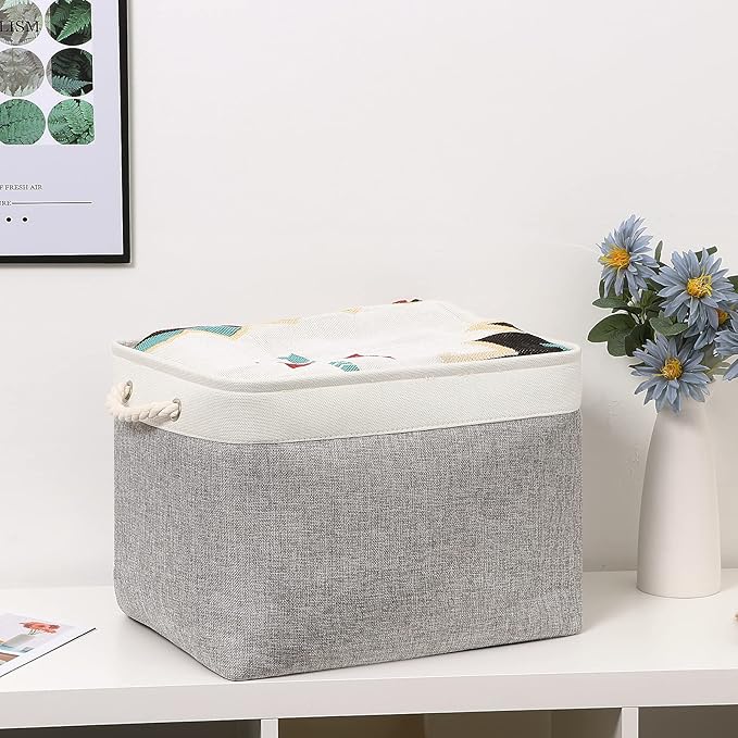 Bidtakay Storage Baskets for Organizing Large Storage Bins for Shelves 2 Pack 16x12 in Fabric Baskets for Blanket Nursery Toy Storage Collapsible Organizer Bins Closet Organizers Storage-Grey&White-Ruum Studio Home