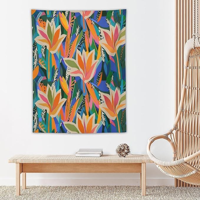 ICMOLYYENLO Boho Green Leaves Tapestry, Mid Century Abstract Tropical Palm Leaves Modern Minimalist Geometric Wall Hanging, Neutral Home Decor Art for Living Room Bedroom Dorm 60x60 Inch-Ruum Studio Home