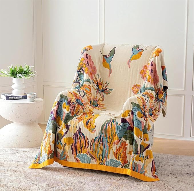 100% Cotton Throw Blanket for Bed Couch Summer 98''x 98'' Super Soft Muslin Blankets Warm Boho Quilt Lightweight Farmhouse Decorative Bed Blankets-Ruum Studio Home