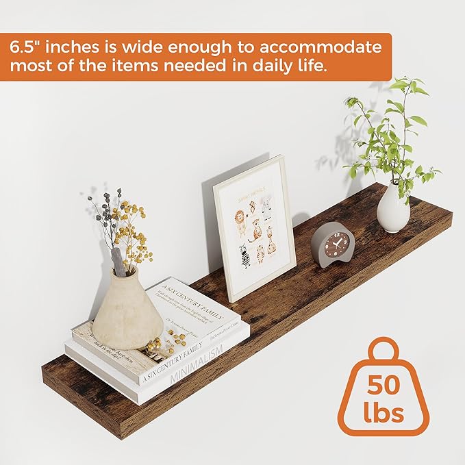 Fun Memories Floating Shelves for Wall, 30" Rustic Wood Deep Wall Mounted Shelves with Invisible Brackets for Decor & Storage, Floating Shelf for Living Room, Bathroom (Rustic Brown, Set of 2)-Ruum Studio Home