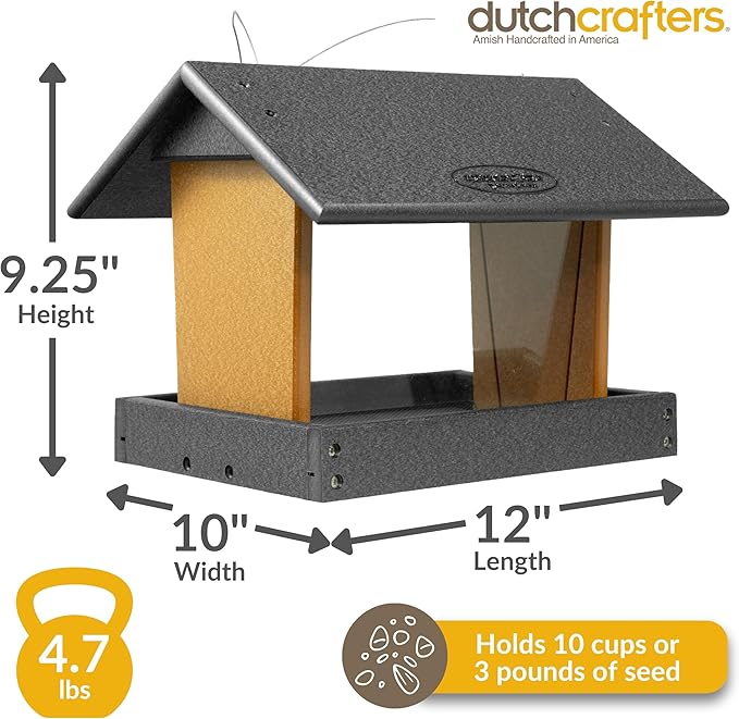 Poly Hanging Hopper Bird Feeder, Large Hanging Bird Feeder for Outside, Outdoors - Amish American Made (Black & Cedar)-Ruum Studio Home