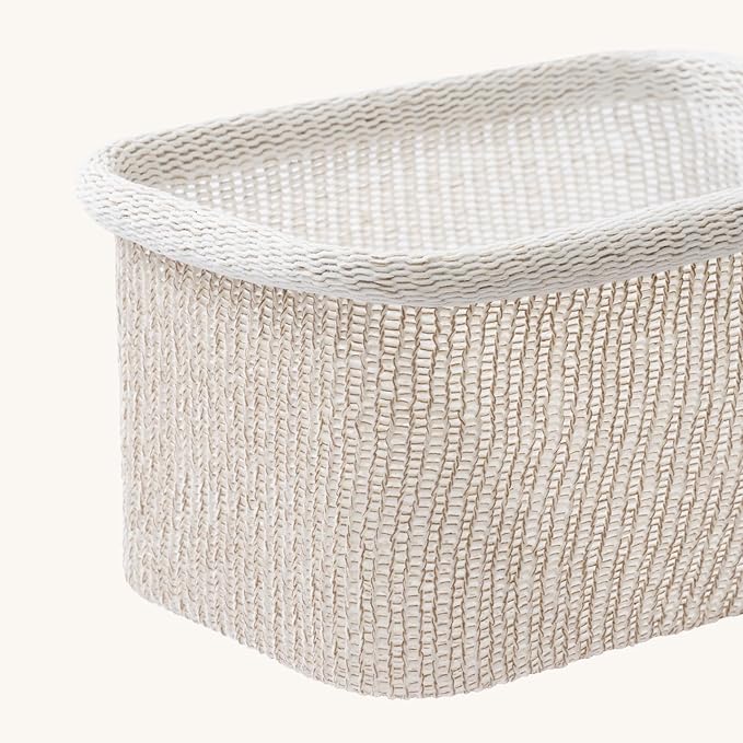 La Jolie Maison Blended Fabric Storage Baskets Set of 2, Rectangle Knitted Baskets for Organizing, Boho Decorative Baskets, Durable Finish, Oatmeal-Ruum Studio Home