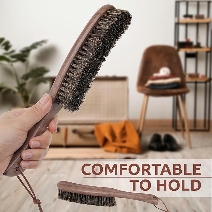 Lint Brush for Clothes with 100% Soft Horse Hair Bristle, Large Walnut Wood Handle, Lint Remover for Hat, Pet Hair, Suits, Cashmere, Wool, Velvet, Suede, Shoe-Ruum Studio Home
