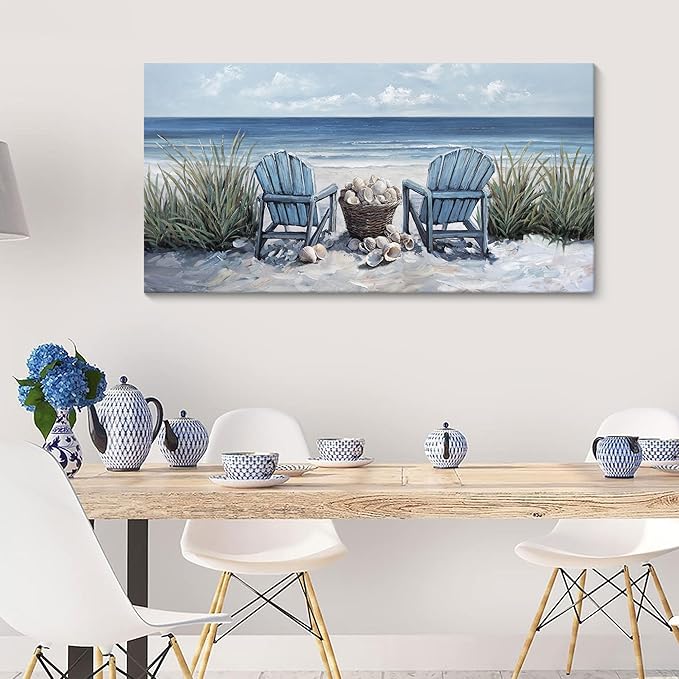 HGUAOA Coastal Wall Art - Large Landscape Wall Pictures for Living Room, Bedroom Pictures, Ocean Beach Artwork, Blue Wall Art, Above Bed Decor, Coastal Landscape Wall Decor, Beach Pinting-Ruum Studio Home