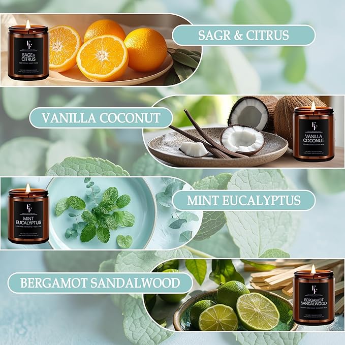 Scented Candles Set, Candles for Home Scented Soy Wax Candles, 4 Pack 28 Oz Aromatherapy Candles Gift Set for Women Men (Sage/Vanilla/Mint/Sandalwood)-Ruum Studio Home