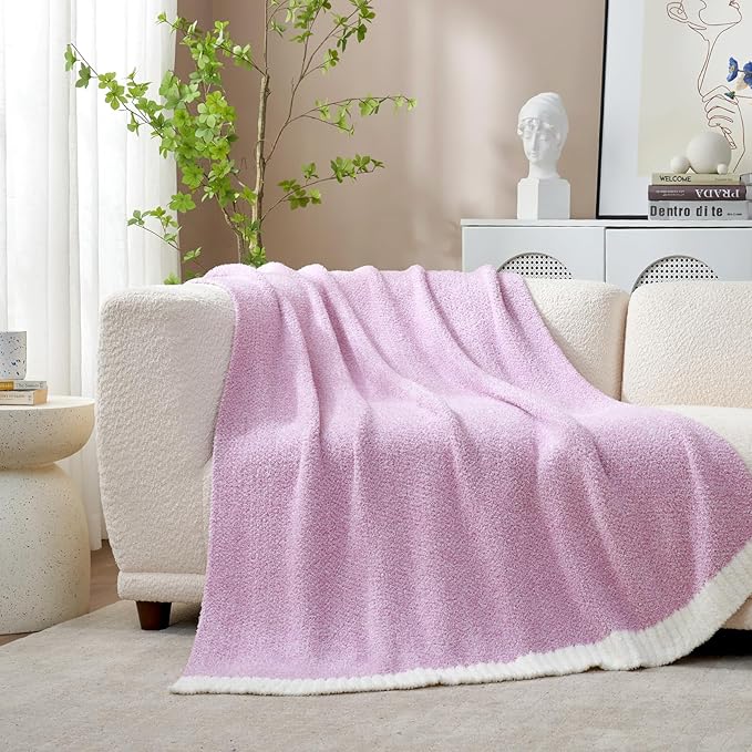 Snuggle Sac Lilac Throw Blanket for Couch, Super Soft Warm Blankets Cozy Knit Fuzzy Lightweight Throws for Sofa, Bed, Living Room, Heather Lilac, 50x70 inches-Ruum Studio Home