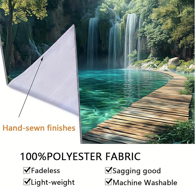 BSFHH Nature Tapestry Forest Tree Sea Cave Wall Hanging, Stream Through Rainforest Landscape Wall Art Tapestry for Bedroom Living room (Waterfall, 110" × 87", Unframed)-Ruum Studio Home