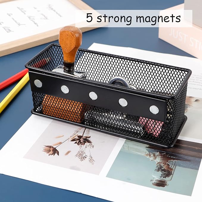 6.29'' × 2.28'' × 2.48 Black Magnetic Basket for Refrigerator Magnetic Locker Organizer for Home Office Accessories, Magnetic Basket for Whiteboard-Ruum Studio Home